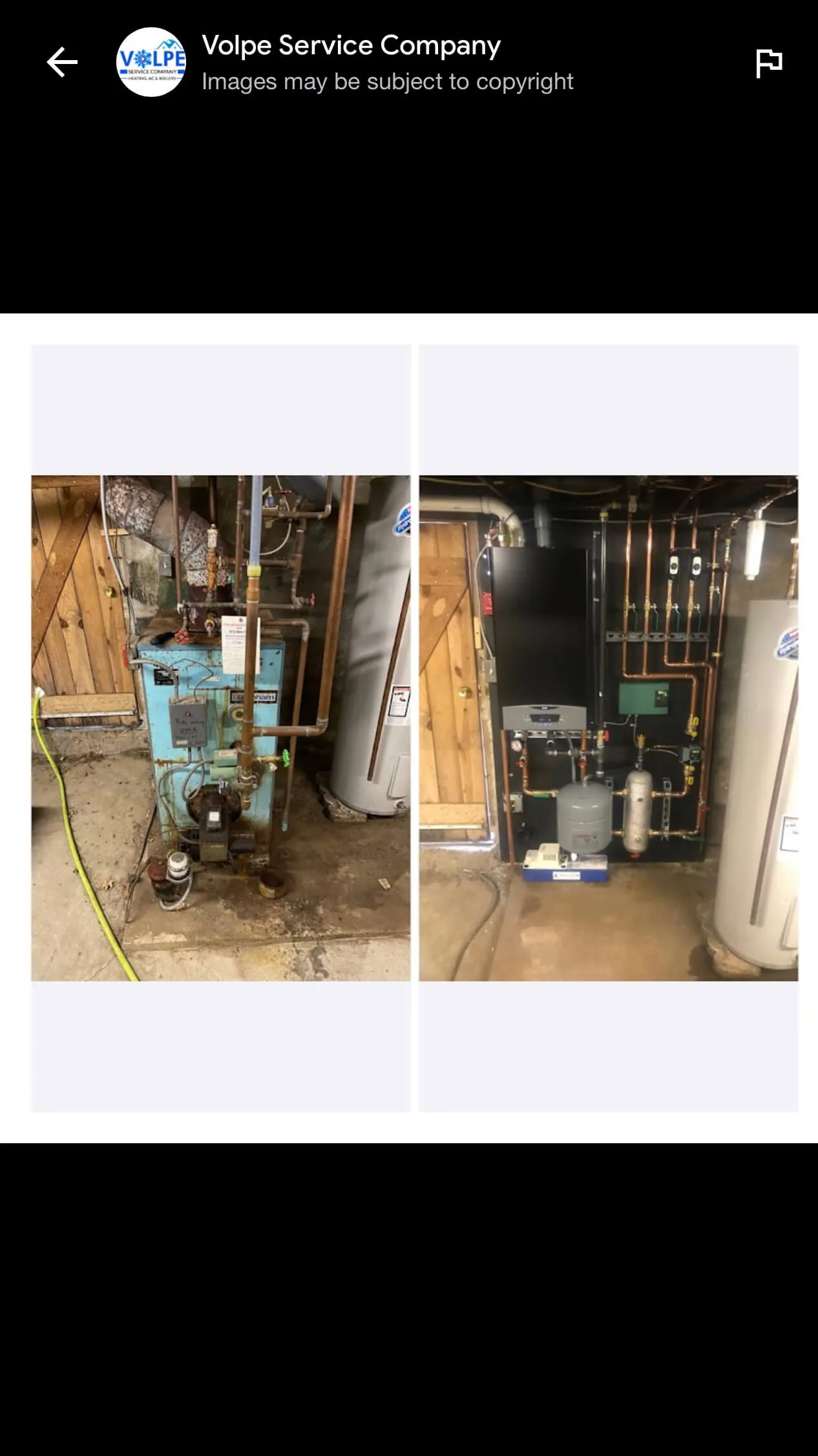 Before-and-after boiler replacement with updated venting and piping