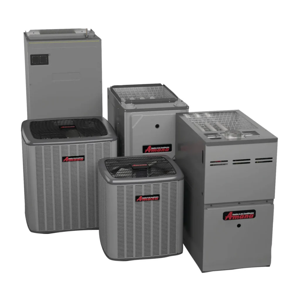 Commercial HVAC In Parsippany, NJ 1 Amana Family HVAC units including air conditioners and furnaces grouped together.