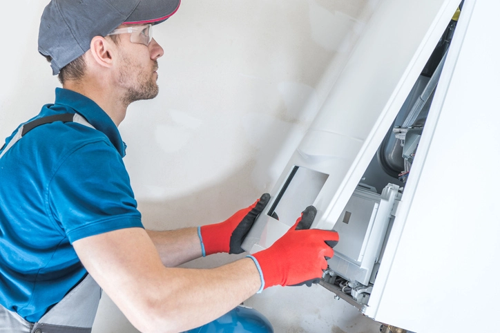 Boiler Installation In Parsippany, NJ 1 Plumber installing electric heating boiler at home in Parsippany, NJ.
